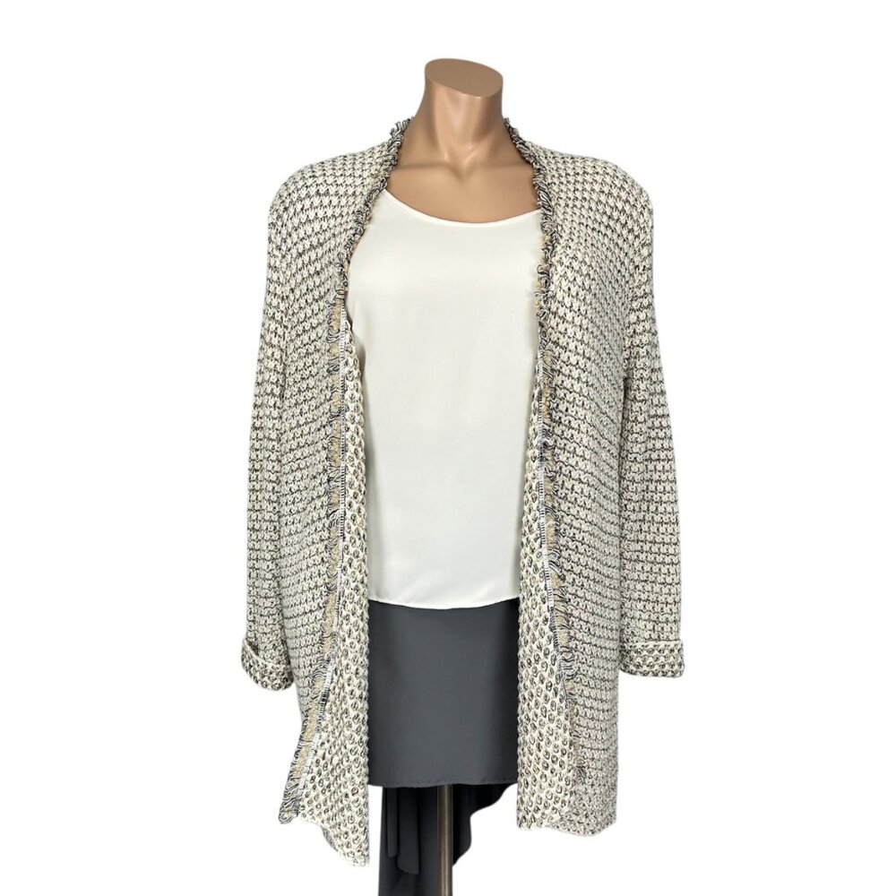 Chicos Womens Plus Texture Shine Gretchen Cardigan Open Fringe Sweater size XXL
